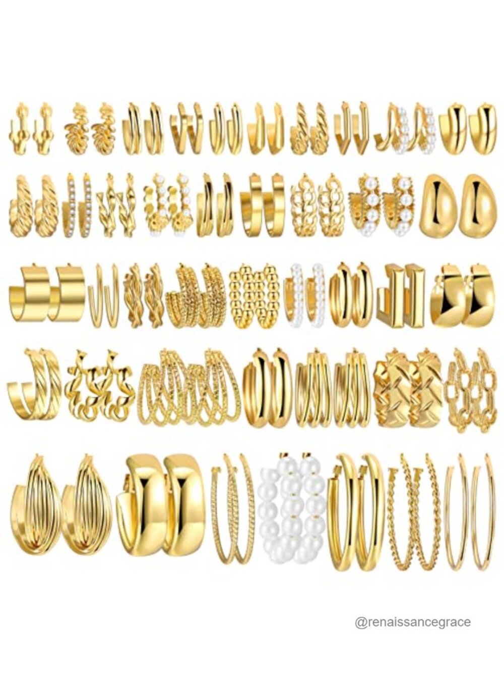 42 Pairs Gold Hoop Earrings Set for Women - Hypoallergenic Variety Pack